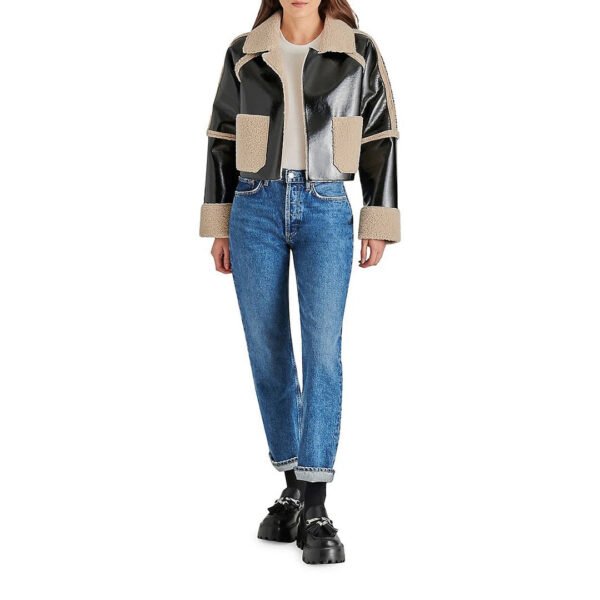 Womens Faux Fur Original Leather Cropped Jacket – Bild 4