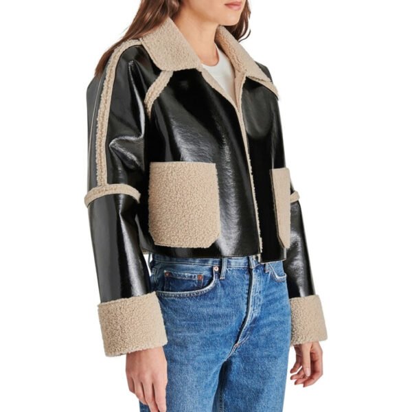Womens Faux Fur Original Leather Cropped Jacket – Bild 3