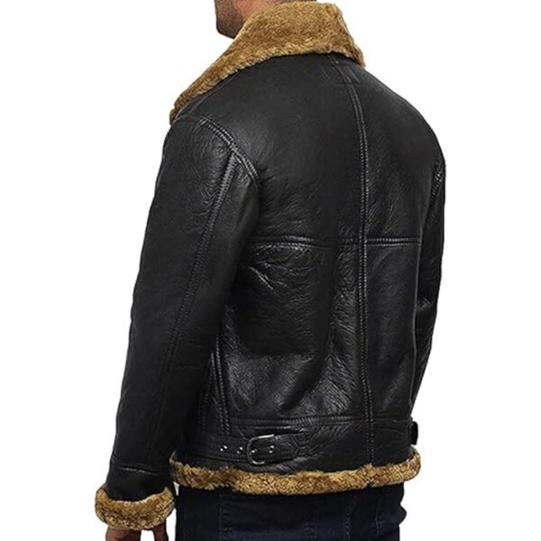 Mens B3 Flying Genuine Shearling Bomber Leather Jacket – Bild 2