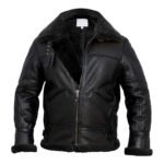 Mens Shearling Adjustable Collar Leather Jacket