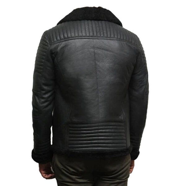 Mens Black Flying Shearling Leather Jacket – Bild 2