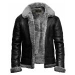 Mens Black Shearling Lining Leather Jacket