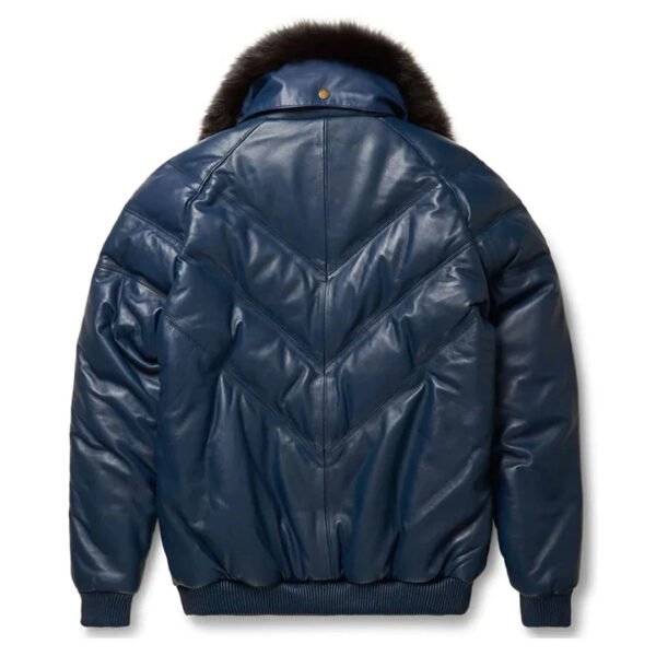 Mens Navy V-Bomber Leather Jacket – Bild 2
