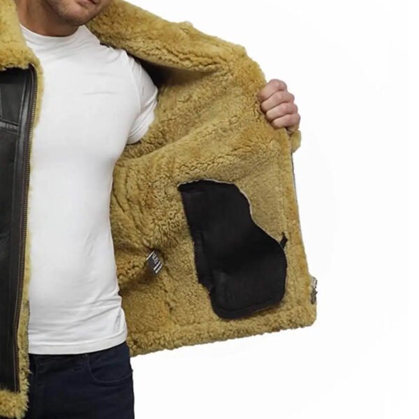 Mens Real Shearling Bomber Black Leather Jacket – Bild 6