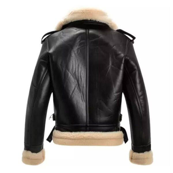 Mens Black Aviator Shearling Bomber Leather Jacket – Bild 2