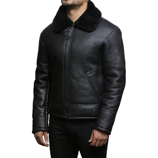 Mens Black Real Shearling Leather Jacket – Bild 3
