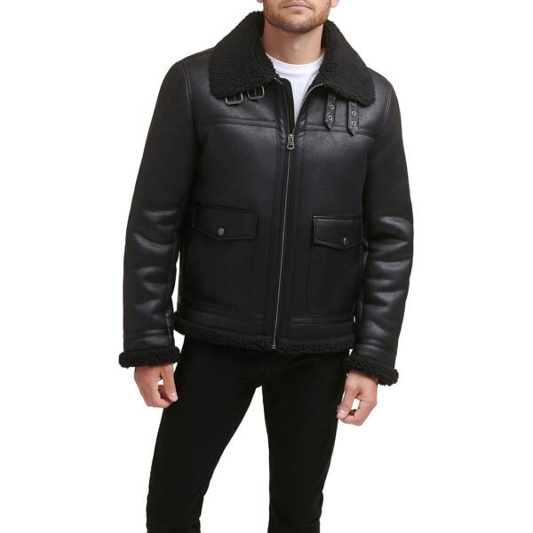 Mens Black Real Shearling Leather Jacket – Bild 4