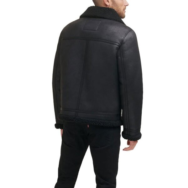 Mens Black Real Shearling Leather Jacket – Bild 5