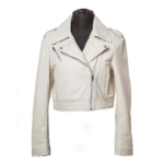 Womens Sheath Off White Leather Crop Jacket