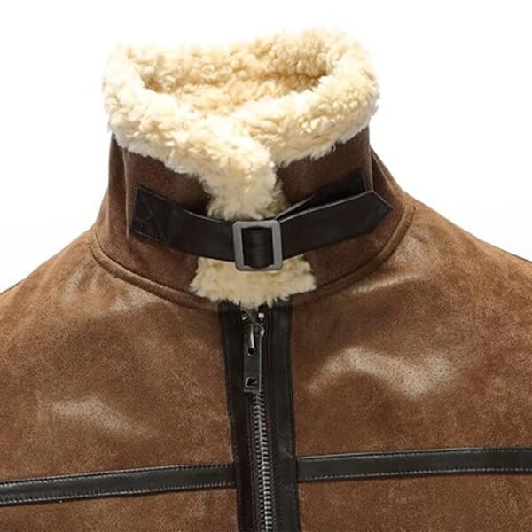 Mens Aviator Shearling Motorcycle Bomber Leather Jacket – Bild 3