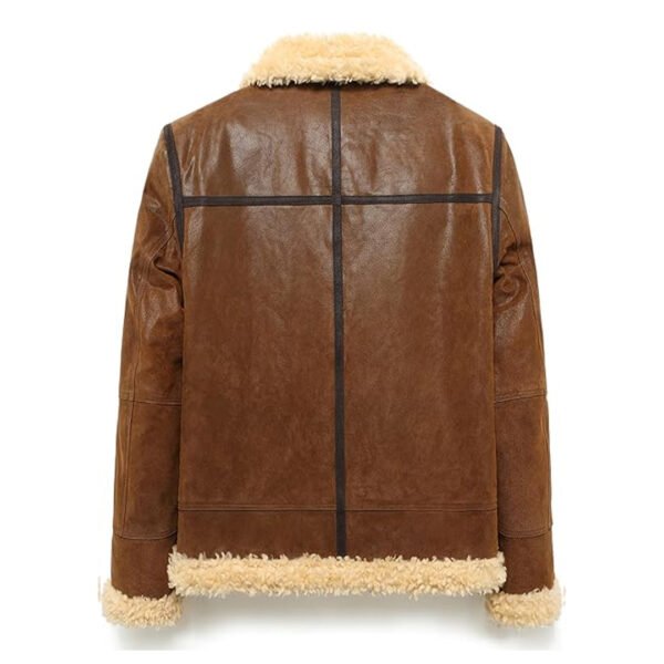 Mens Adjustable Warm Shearling Aviator Leather Jacket – Bild 2