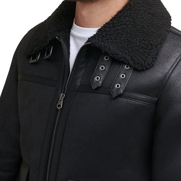 Mens Black Real Shearling Leather Jacket – Bild 6