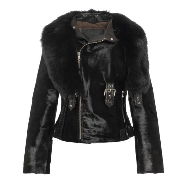 Tara Calf Leather Jacket with Black Fur