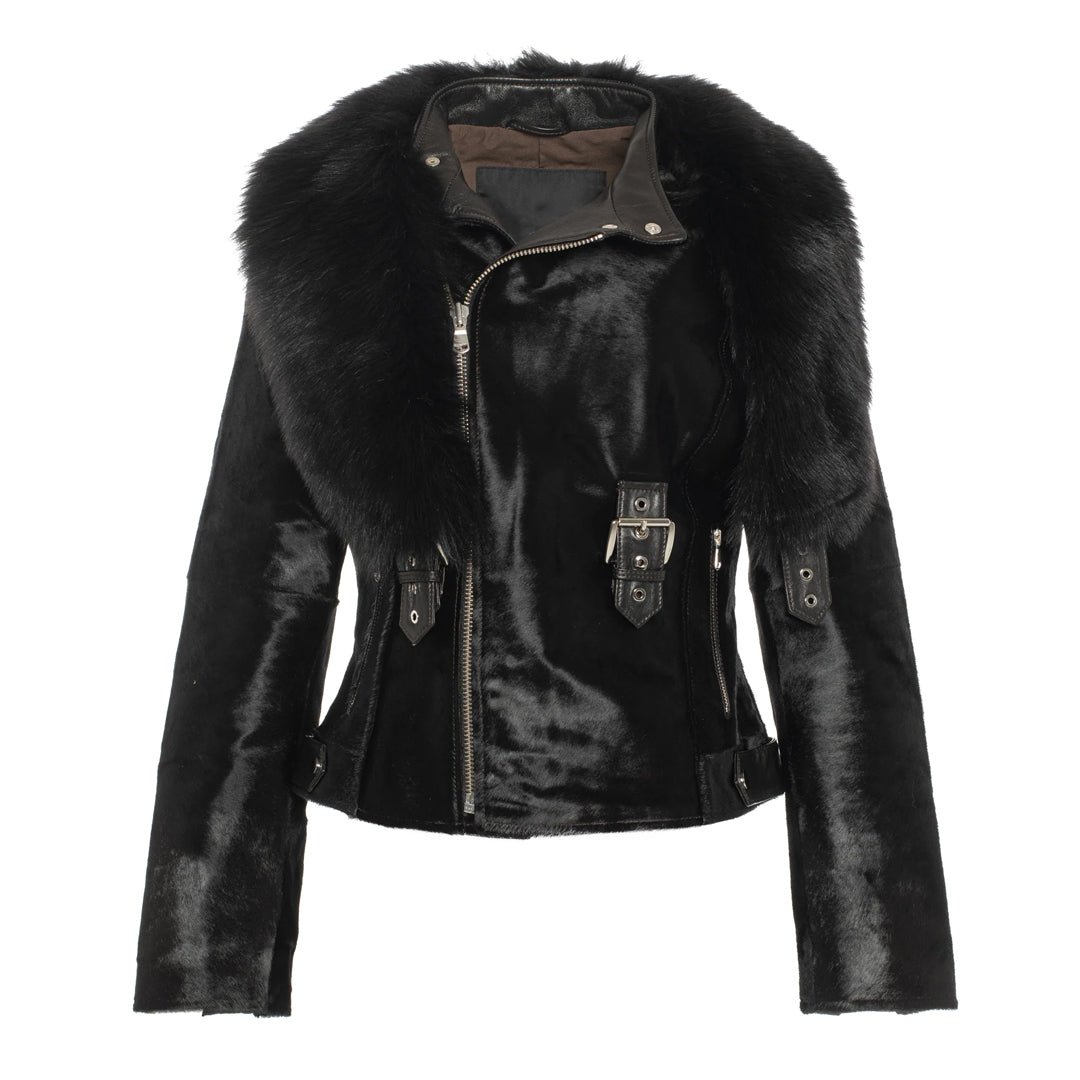 Tara Calf Leather Jacket with Black Fur