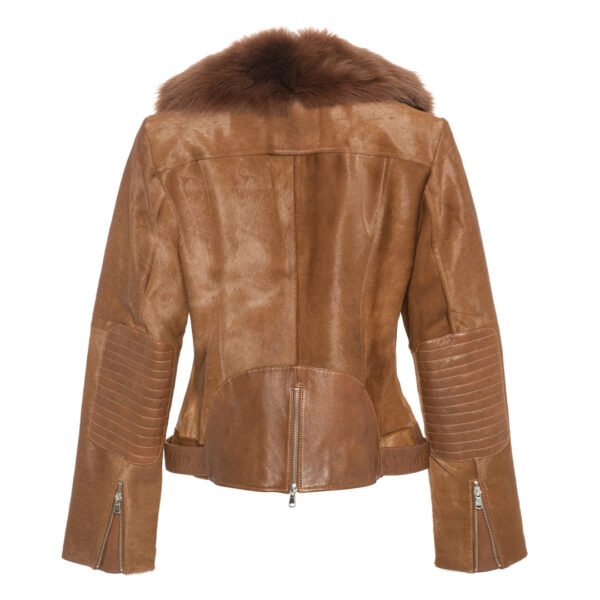 Womens Tara Calf Brown Fur Leather Jacket – Bild 2
