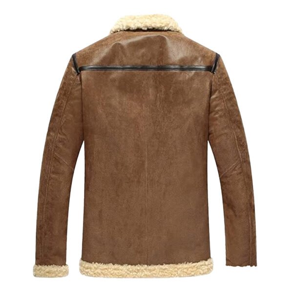Mens Aviator Shearling Motorcycle Bomber Leather Jacket – Bild 2