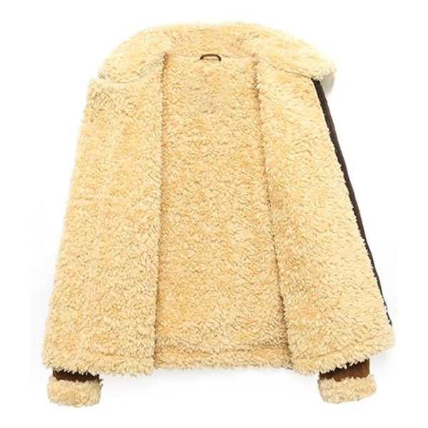 Mens Adjustable Warm Shearling Aviator Leather Jacket – Bild 3