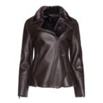 Womens Brown Shearling Straight Moto Jacket