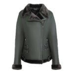 Womens Merino Shearling Green Leather Jacket