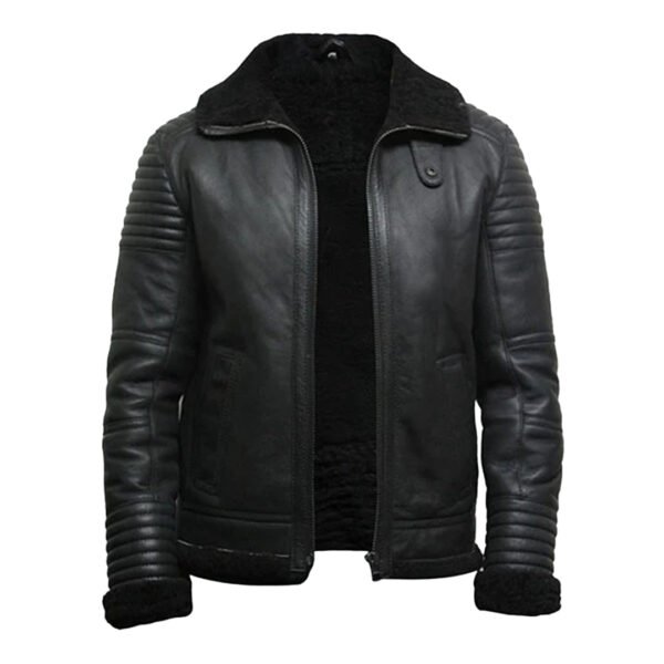 Mens Black Flying Shearling Leather Jacket – Bild 3