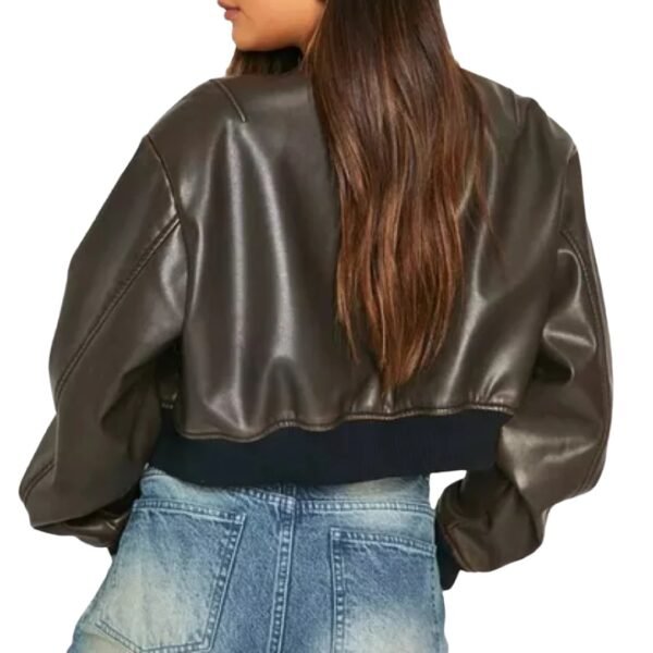 Women's Faux Leather Oversized Cropped Bomber Jacket – Bild 2
