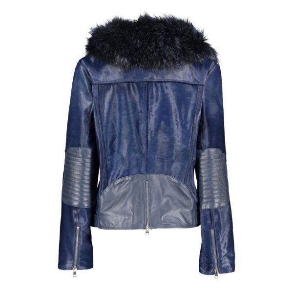Womens Tara Calf Blue Fur Blue Leather Jacket – Bild 2