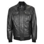 Mens Black Phantom Flight Leather Bomber Jacket