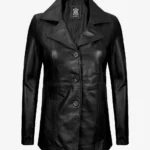 Bitonto Womens Black Leather Coat - 3/4 Length