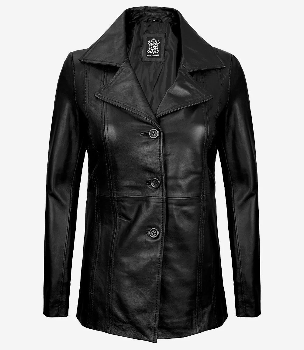 Bitonto Womens Black Leather Coat