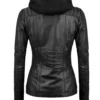 Women Black Detachable Hood Leather Jacket