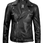 Black Leather Moto Jacket – Mens Asymmetrical Belted Style