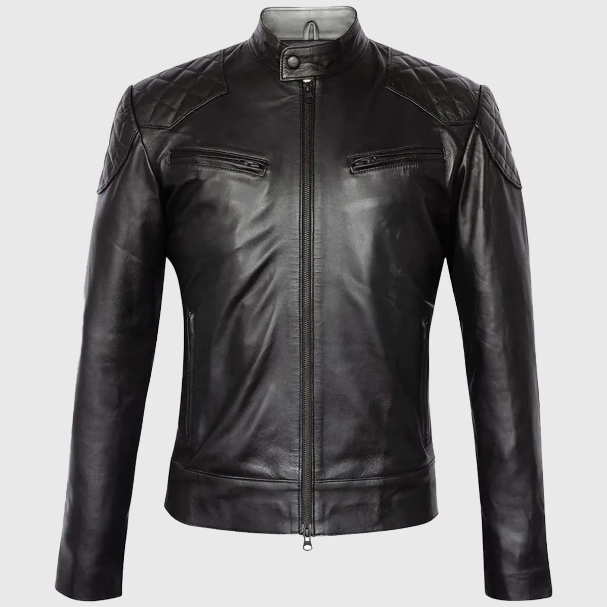 Quilted Cafe Racer Biker Leather Jacket