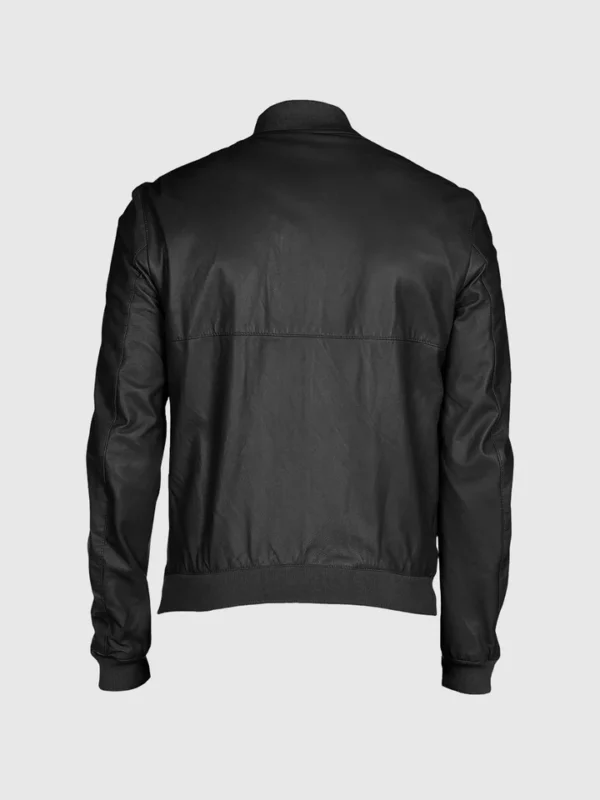 Striker Mens Black Leather Bomber Jacket – Bild 2
