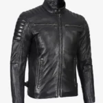 Stylish Mens Black Biker Jacket Padded Leather Shoulders