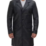 Mens Cowhide Black Long Leather Coat