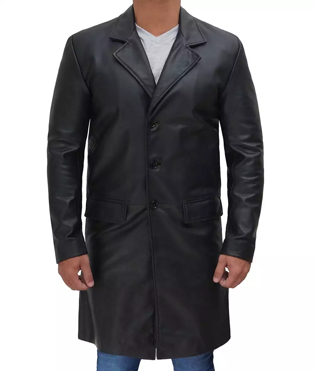Cowhide Black Long Leather Coat