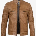 Mens Cafe Racer Brown Leather Jacket