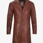 Mens Brown Real Leather Cognac Car Coat