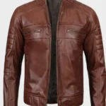 Brown Cafe Racer Leather Jacket For Men