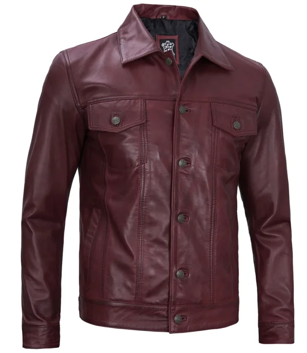Mens Stylish Maroon Trucker Jacket