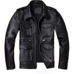 Classic Style Real Black Leather Field Jacket