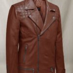 Tan Leather Motorcycle Jacket For Men