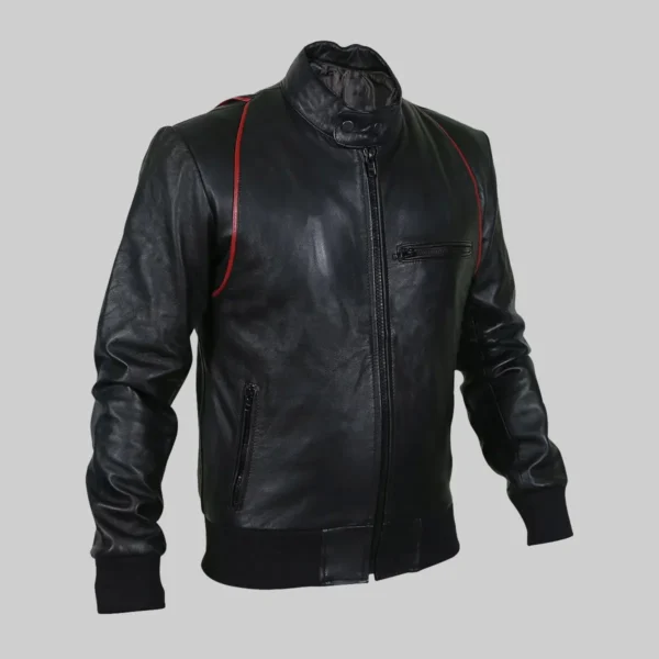 Classic men's black moto bomber jacket