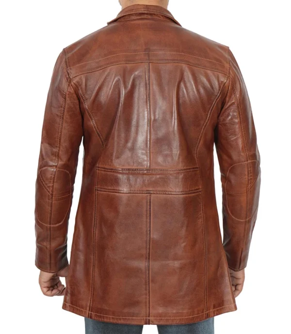 Mens Real Lambskin Brown Leather Cognac Car Coat