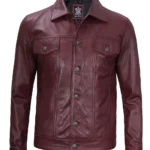 Mens Stylish Maroon Trucker Jacket – Genuine Lambskin Leather