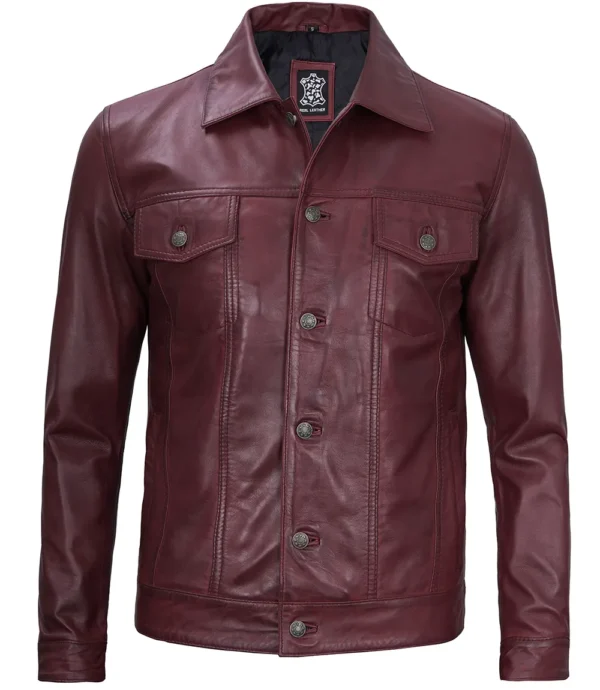 Mens Stylish Maroon Trucker Jacket