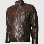 Distressed Mens Brown Leather Motorcycle Jacket