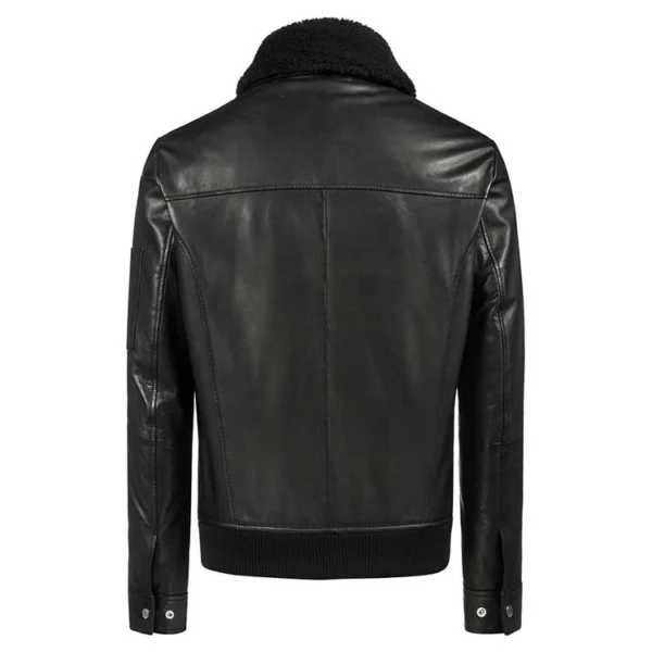 Fur Collar Bomber Real Leather Jacket