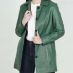 Womens Leather Green Coat - 3/4 Length
