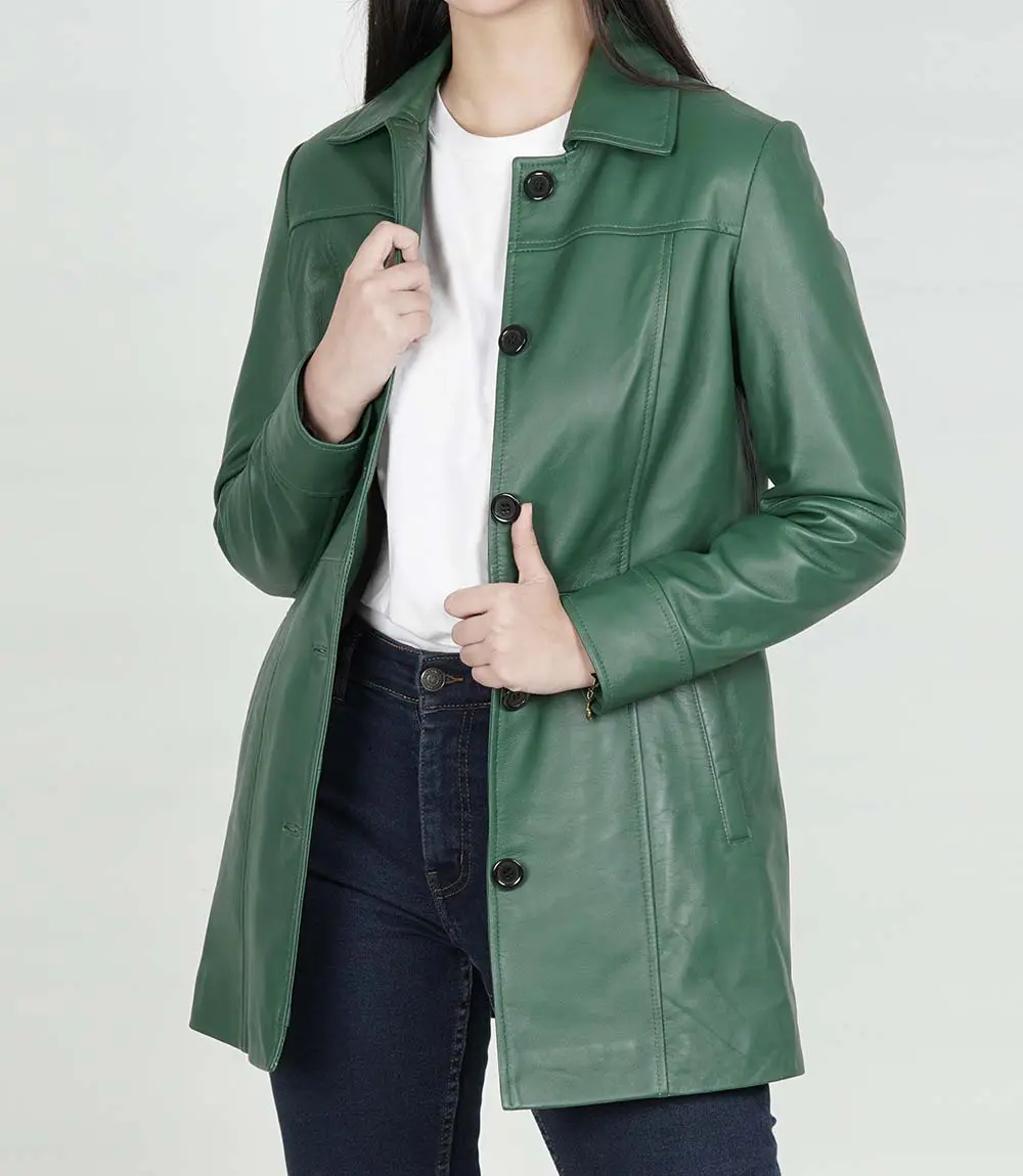 Womens Leather Green Coat